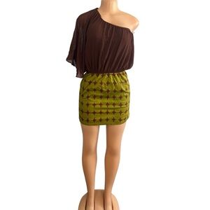Vintage Judith March One Shoulder Dress Brown Green